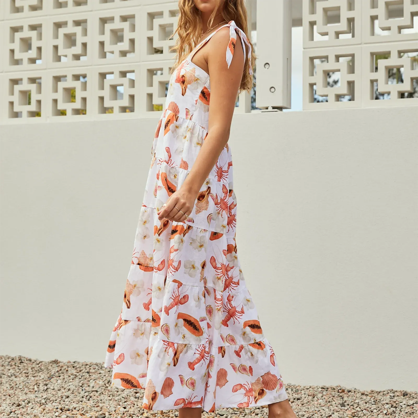 Boho Graphic Spaghetti Strap Midi Dress