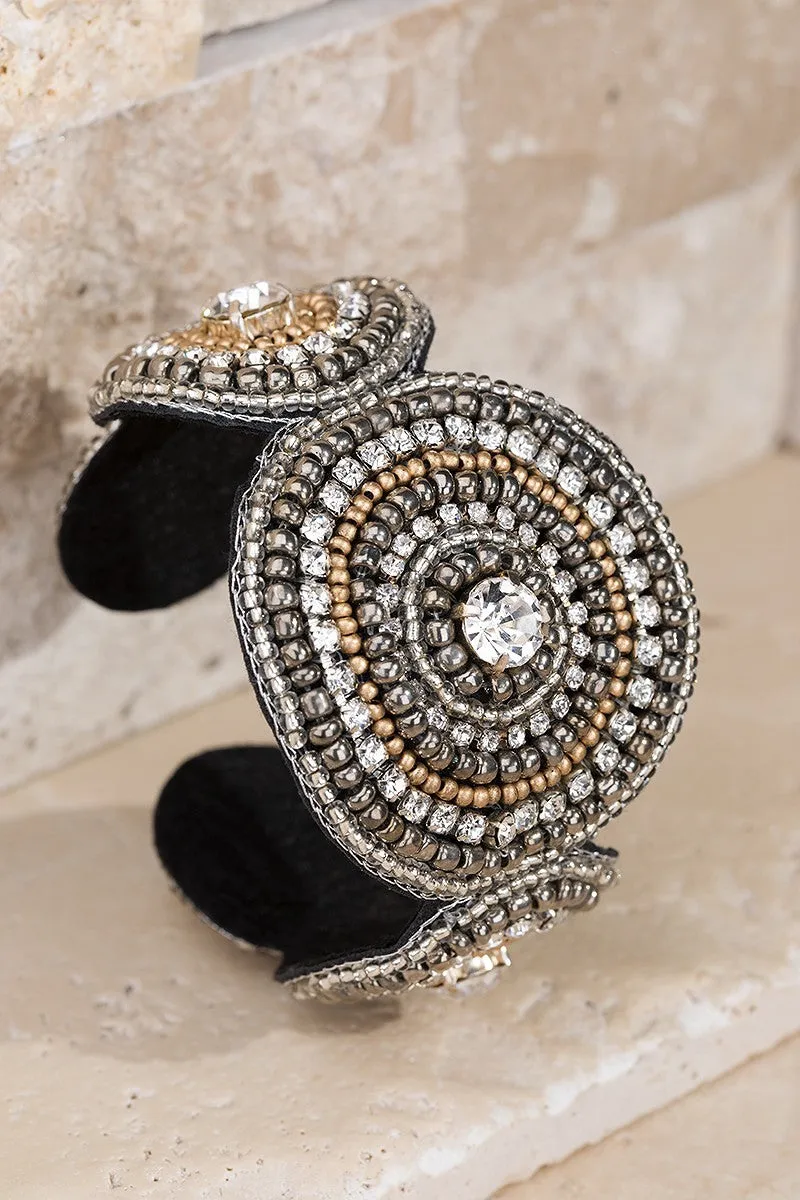 Bold modern bohemian mixed beads with rhinestone round cuf