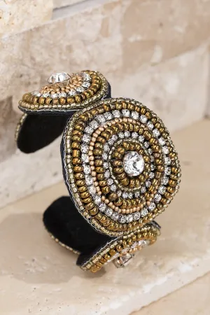 Bold modern bohemian mixed beads with rhinestone round cuf