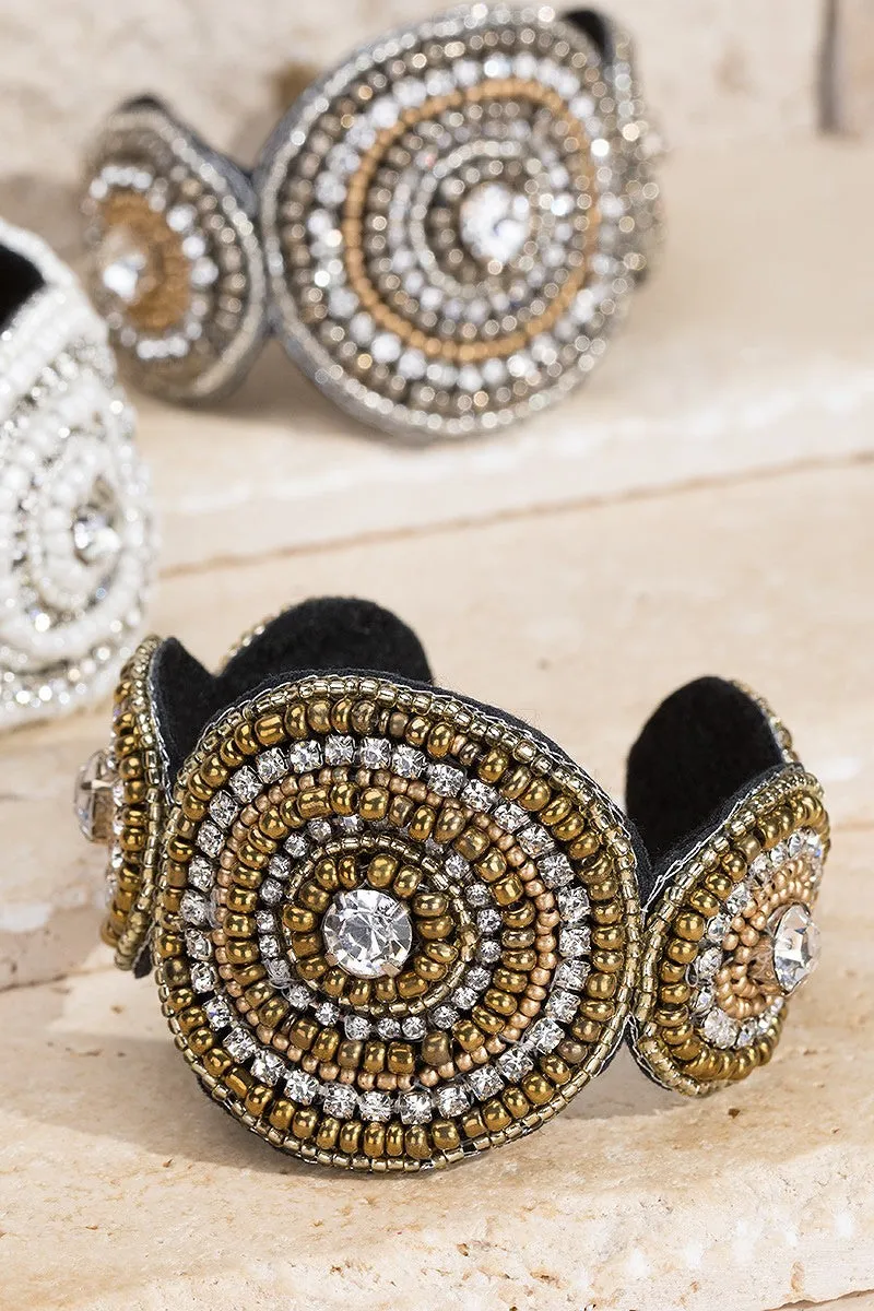 Bold modern bohemian mixed beads with rhinestone round cuf