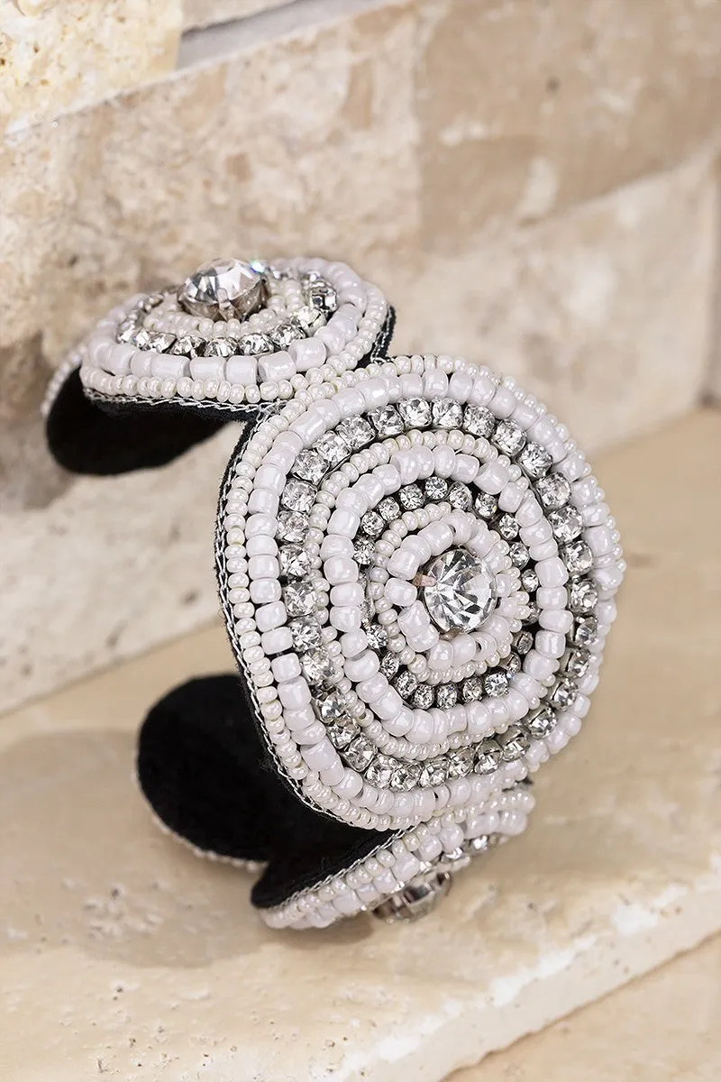 Bold modern bohemian mixed beads with rhinestone round cuf