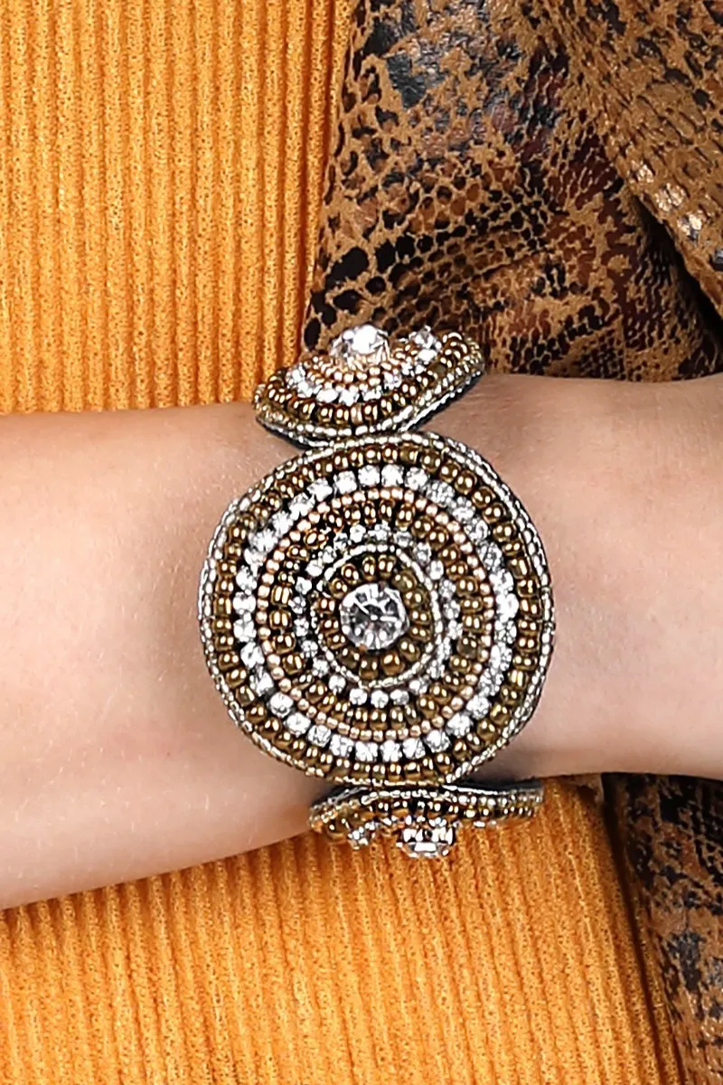 Bold modern bohemian mixed beads with rhinestone round cuf