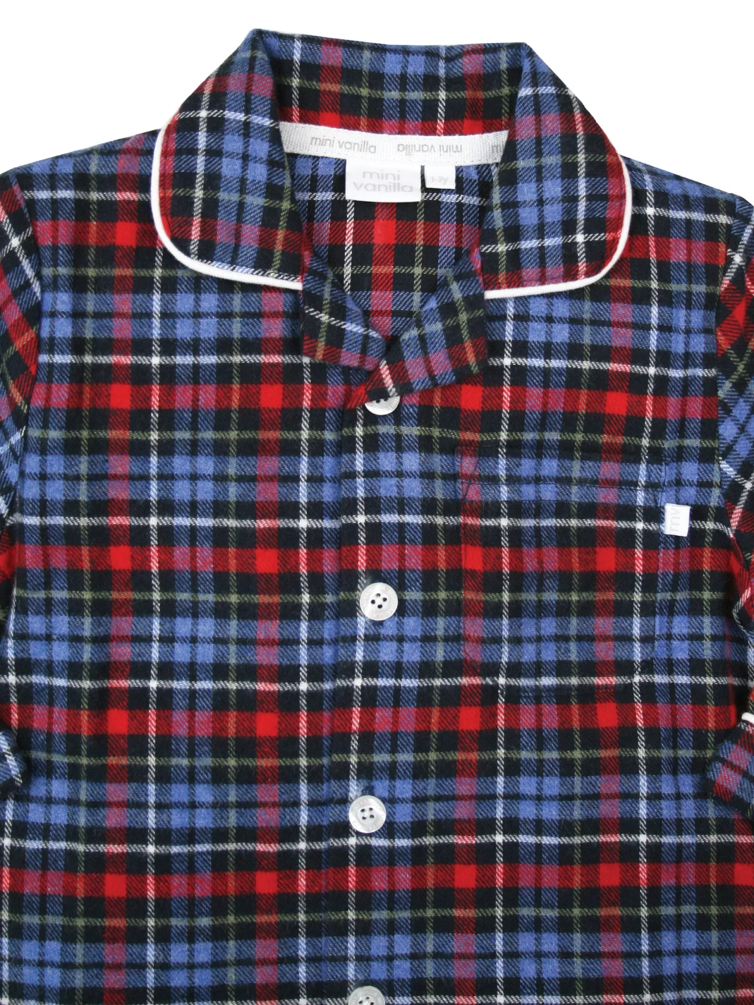 Boys Blue/ Red Brushed Check Winter Traditional Pyjama Set.