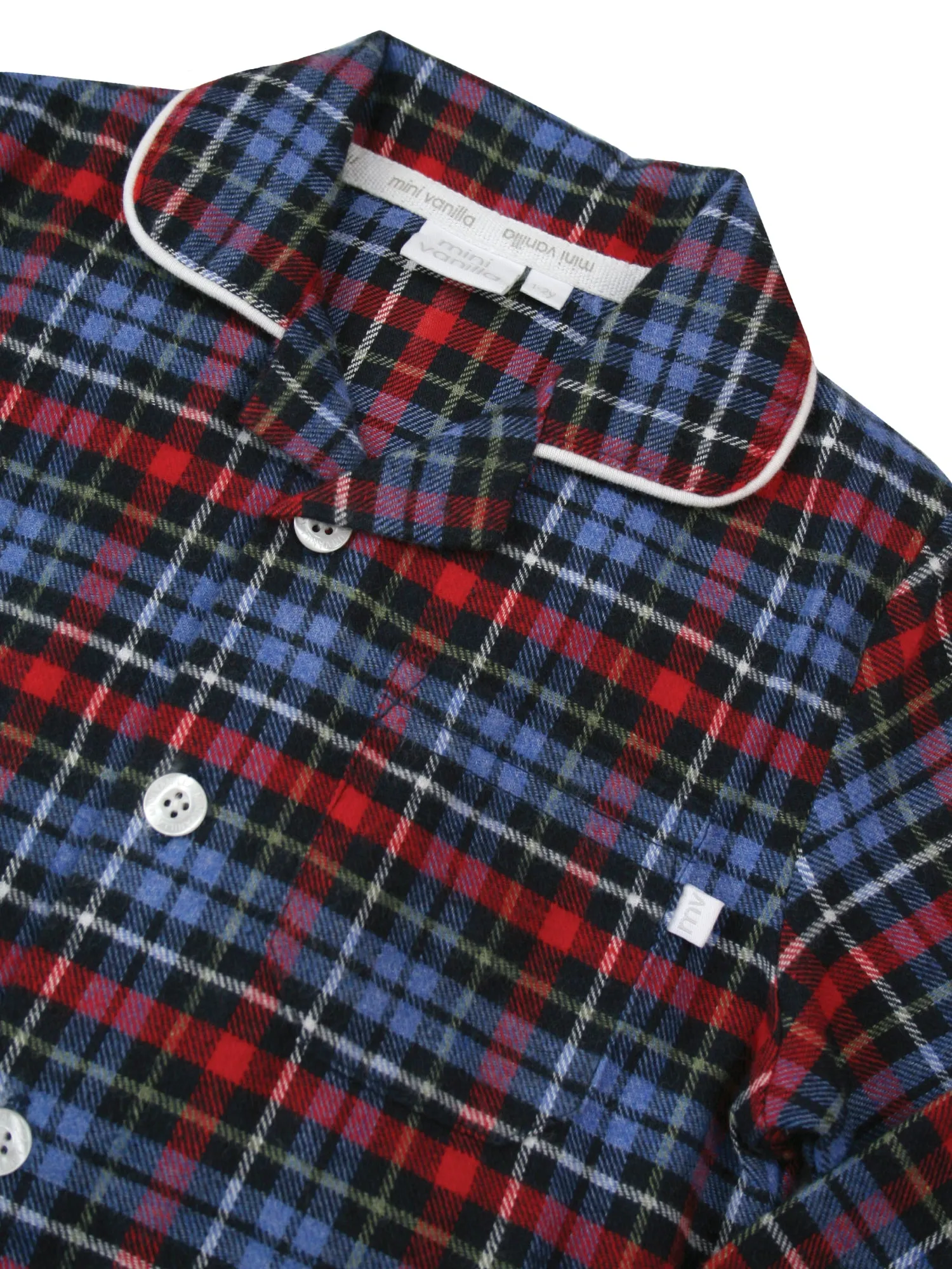 Boys Blue/ Red Brushed Check Winter Traditional Pyjama Set.