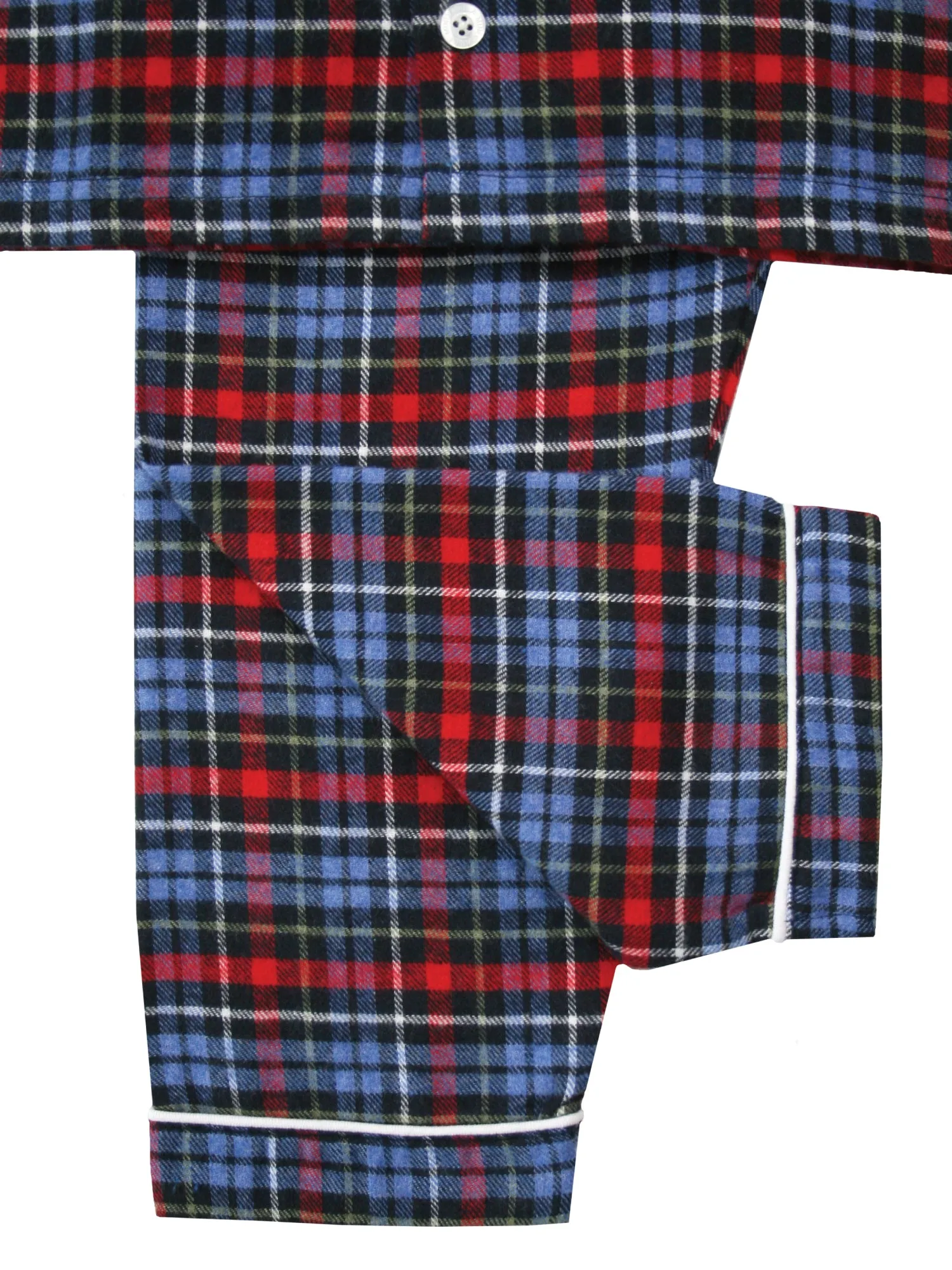 Boys Blue/ Red Brushed Check Winter Traditional Pyjama Set.