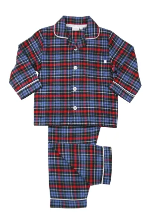 Boys Blue/ Red Brushed Check Winter Traditional Pyjama Set.