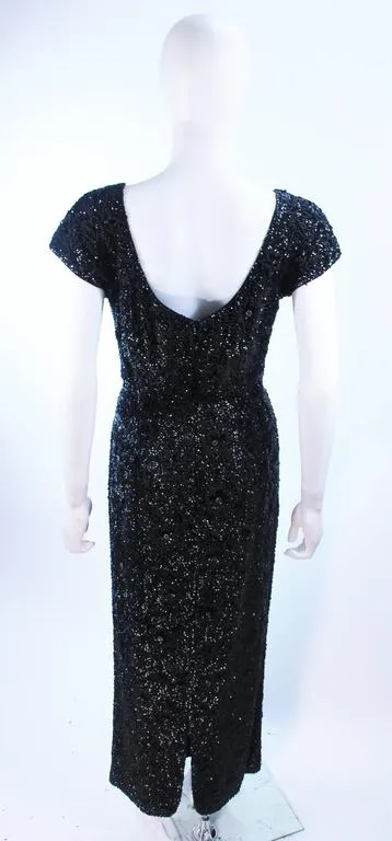 BRUCE ARNOLD 1960s Black Hand-Beaded Gown Size 6