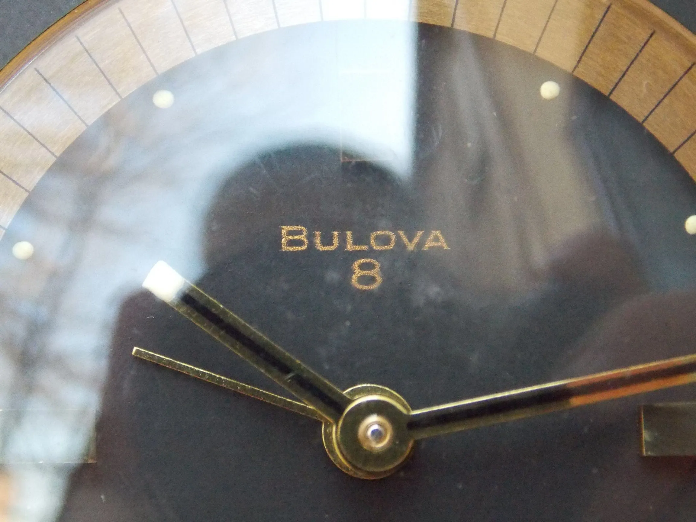 Bulova 8-Day Brass Black Leather Square Travel Clock, Wind Up