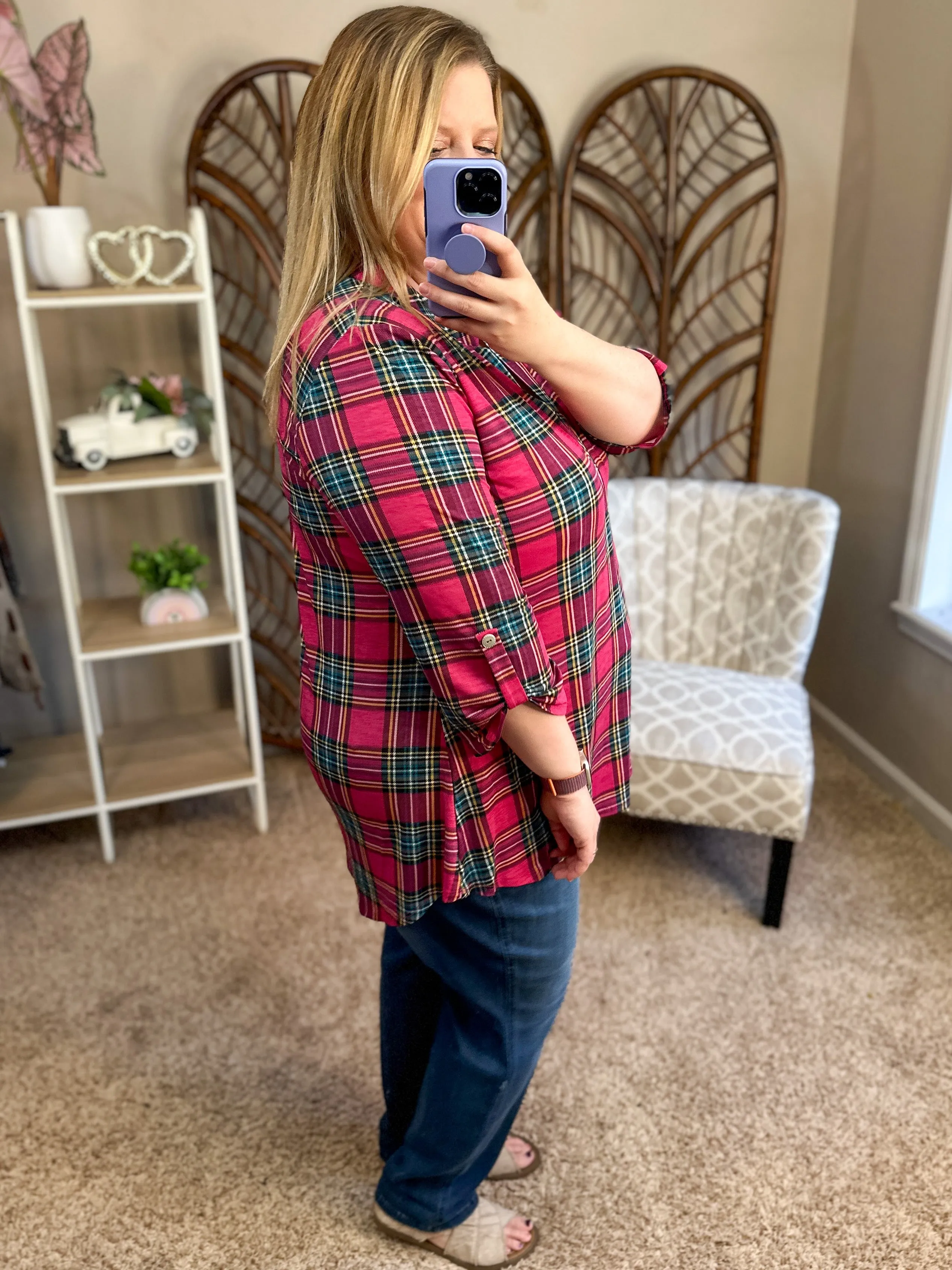 Call Me Out Top - Pinky Plaid