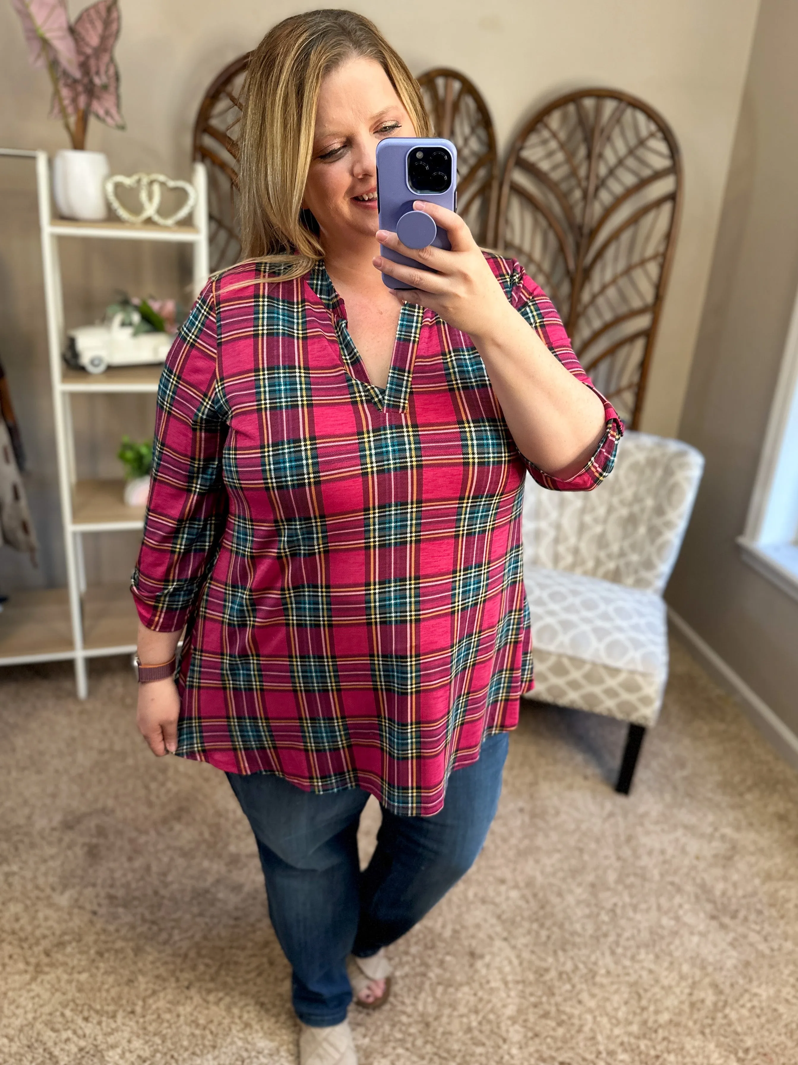 Call Me Out Top - Pinky Plaid