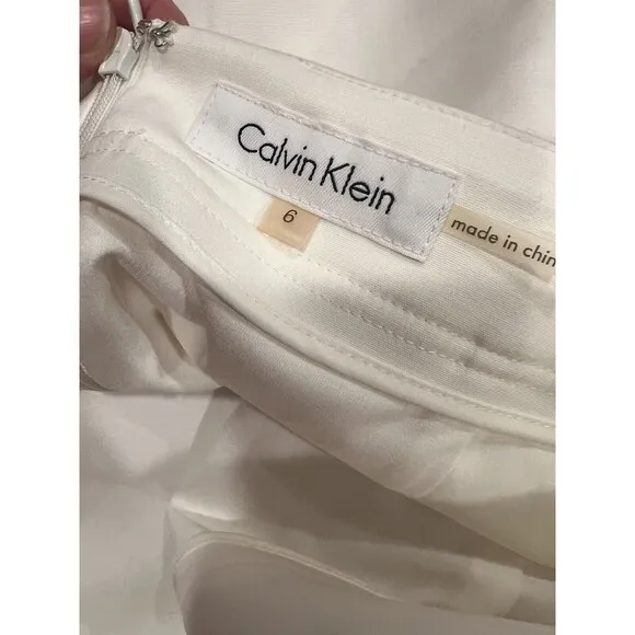Calvin Klein Pencil Skirt Womens Sz 6 A-Line Lined Stretch off White Zipper New
