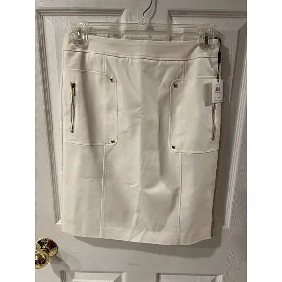 Calvin Klein Pencil Skirt Womens Sz 6 A-Line Lined Stretch off White Zipper New