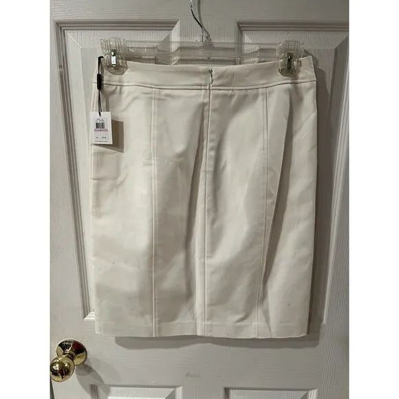 Calvin Klein Pencil Skirt Womens Sz 6 A-Line Lined Stretch off White Zipper New
