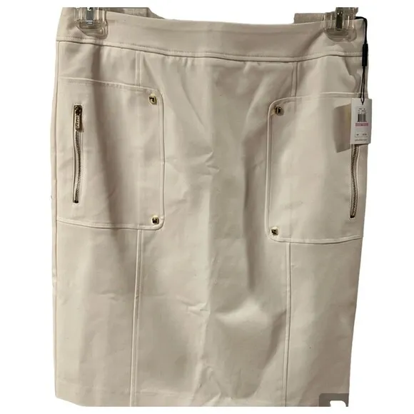 Calvin Klein Pencil Skirt Womens Sz 6 A-Line Lined Stretch off White Zipper New