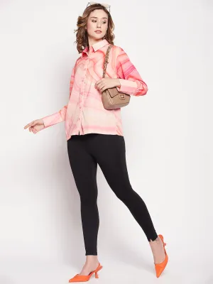 Camla Barcelona Abstract Print Collared Peach Shirt For Women