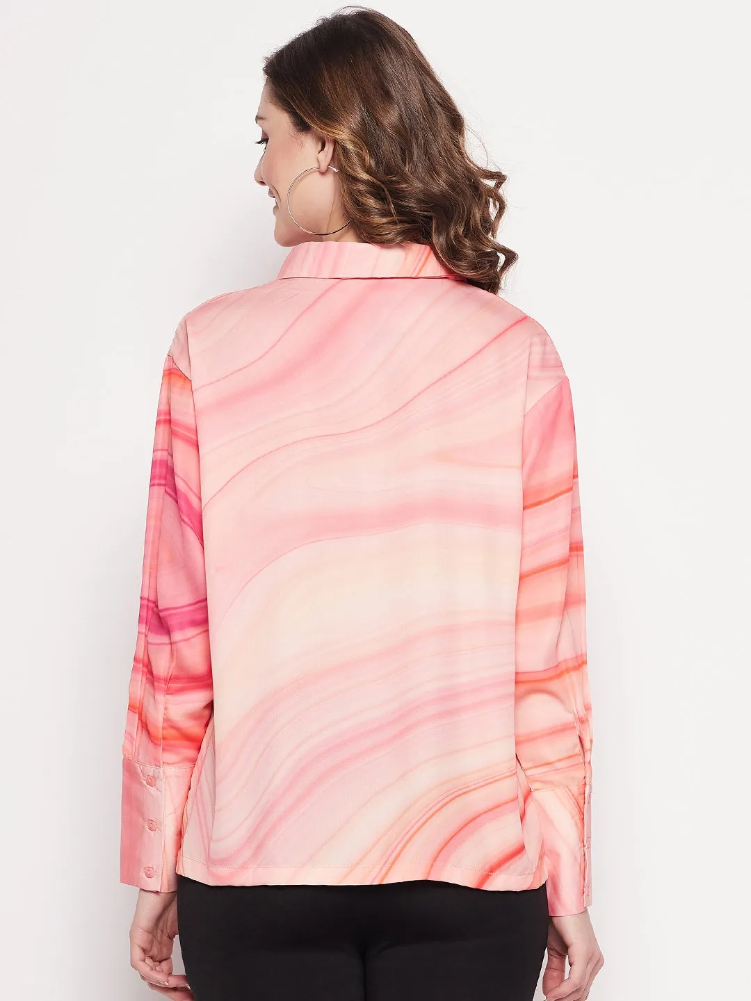 Camla Barcelona Abstract Print Collared Peach Shirt For Women