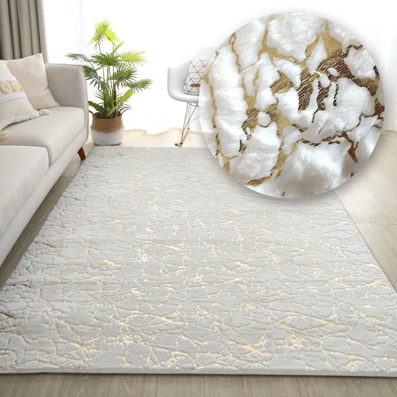 CarpetnRug Carpet For Living Room Side Table White Gold Marble Fluffy Rug Luxury Bathroom Mat Bedside Fur Mat For Bedroom