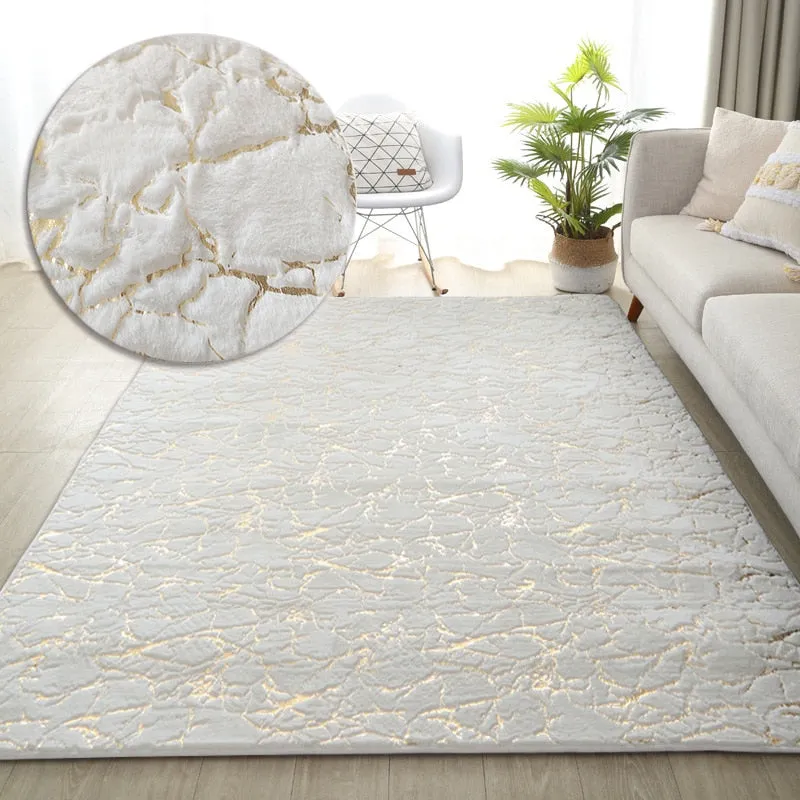 CarpetnRug Carpet For Living Room Side Table White Gold Marble Fluffy Rug Luxury Bathroom Mat Bedside Fur Mat For Bedroom