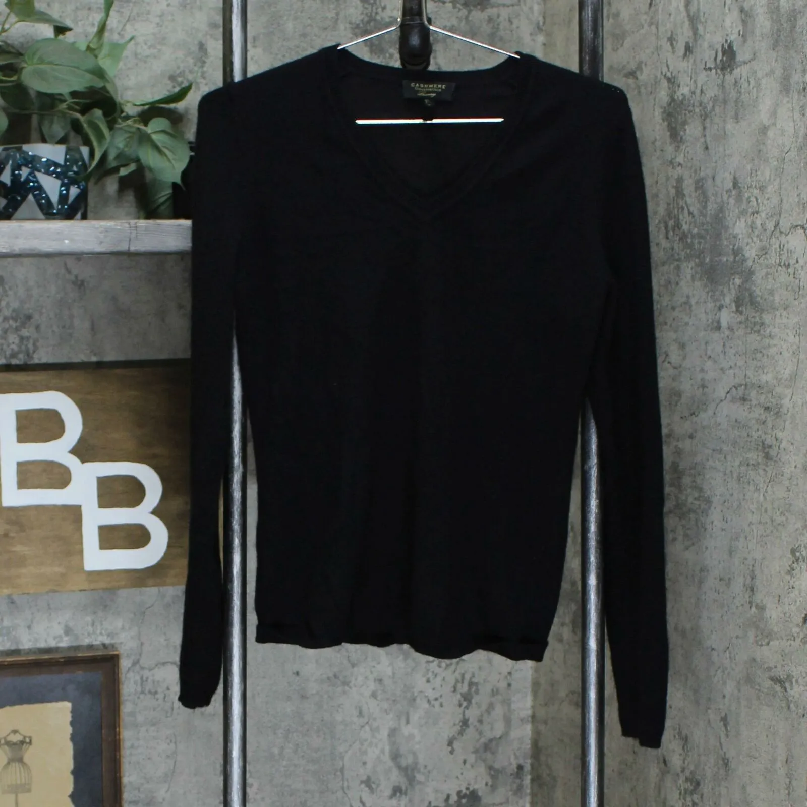 Charter Club Women's V Neck Cashmere Sweater Black Small