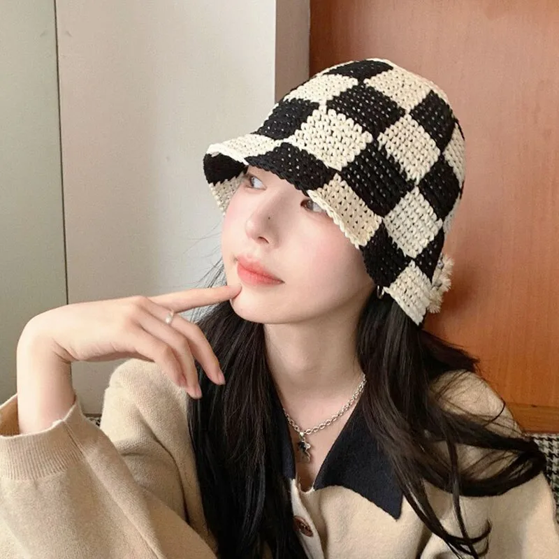 Checkered Crochet Bucket Hat