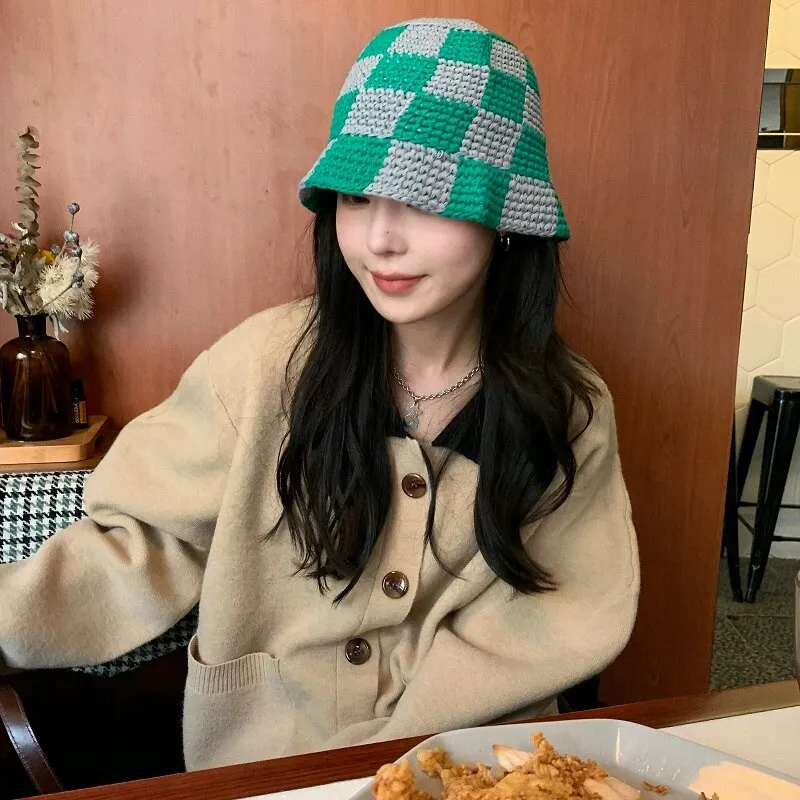 Checkered Crochet Bucket Hat