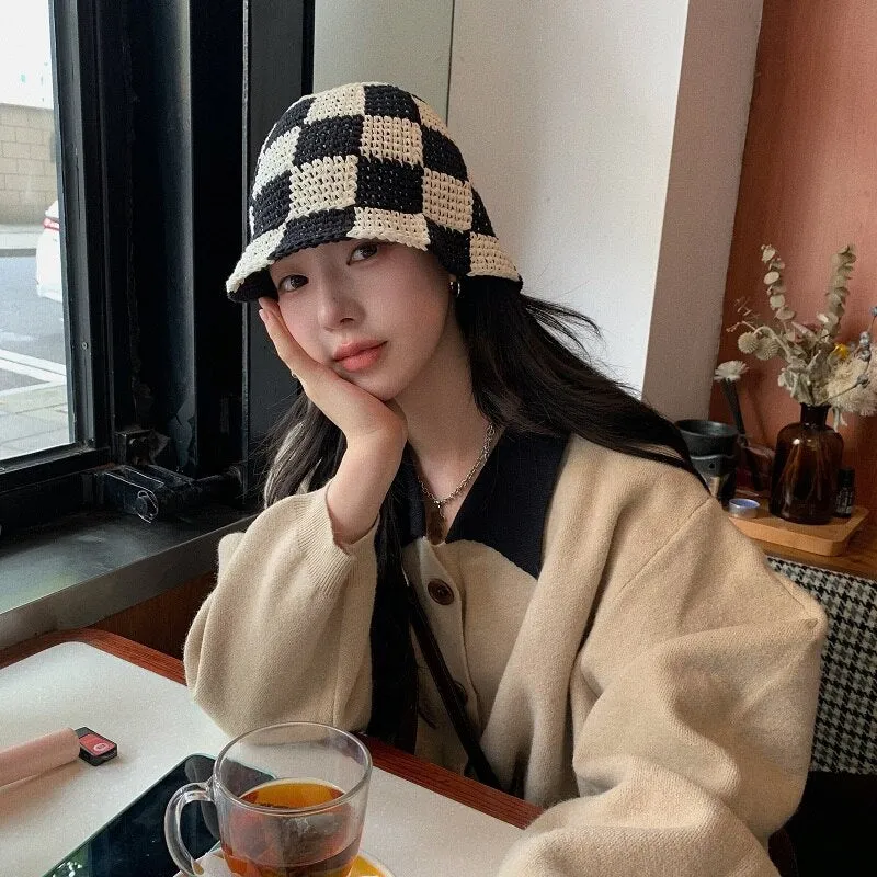 Checkered Crochet Bucket Hat