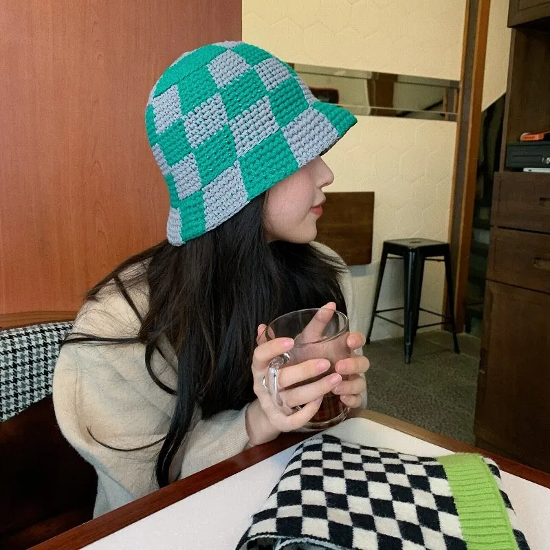 Checkered Crochet Bucket Hat