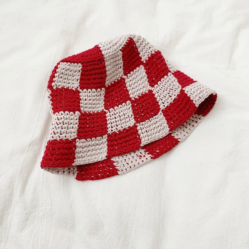 Checkered Crochet Bucket Hat