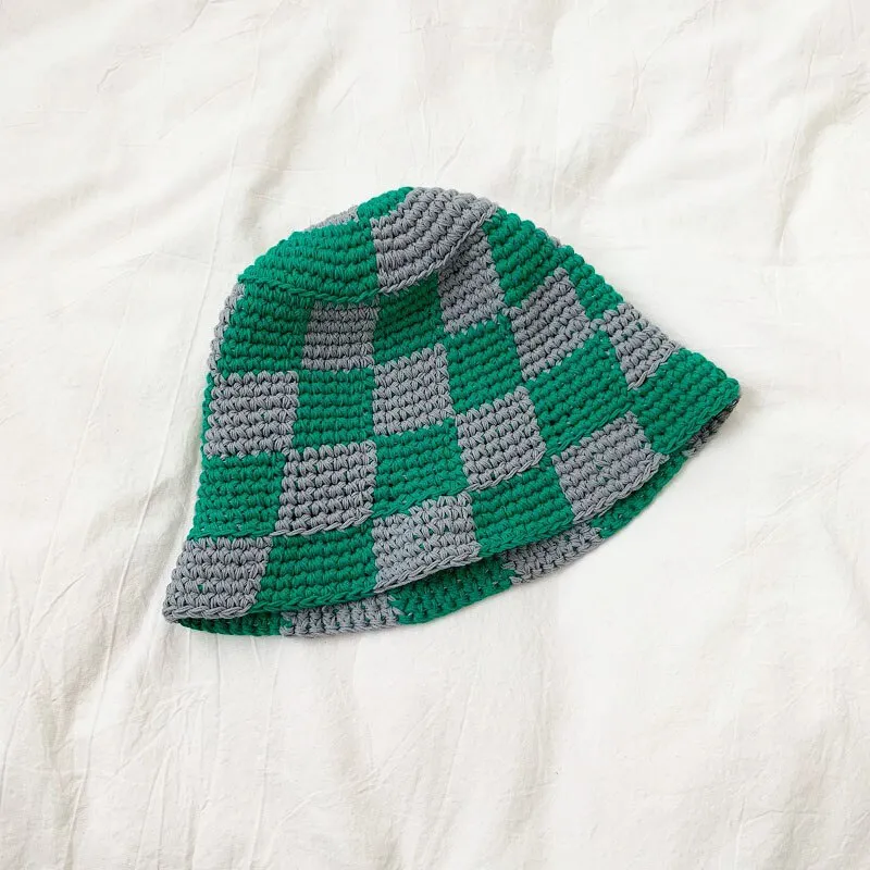 Checkered Crochet Bucket Hat