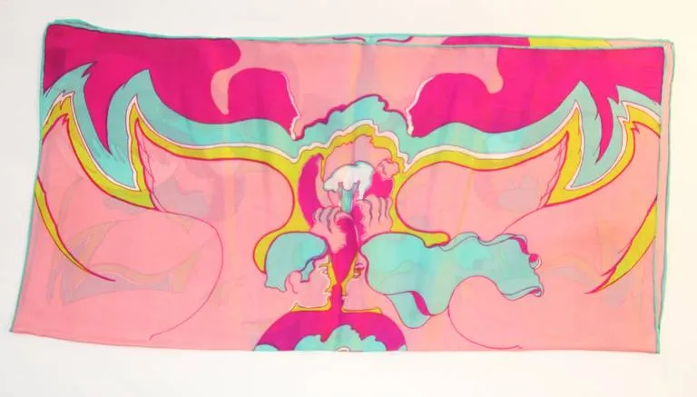 CHERESKIN 1970s Summer of Love Psychedelic Print Scarf