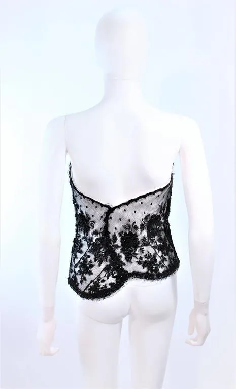 CHRISTINA PERRIN White and Black Beaded Lace Bustier Size 6