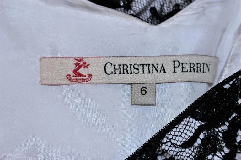CHRISTINA PERRIN White and Black Beaded Lace Bustier Size 6