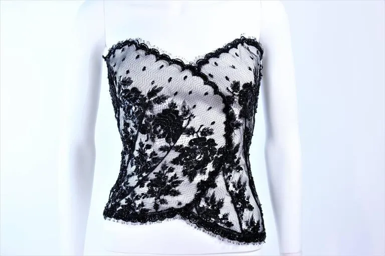 CHRISTINA PERRIN White and Black Beaded Lace Bustier Size 6