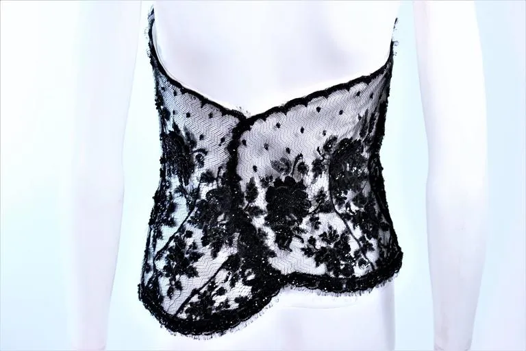 CHRISTINA PERRIN White and Black Beaded Lace Bustier Size 6