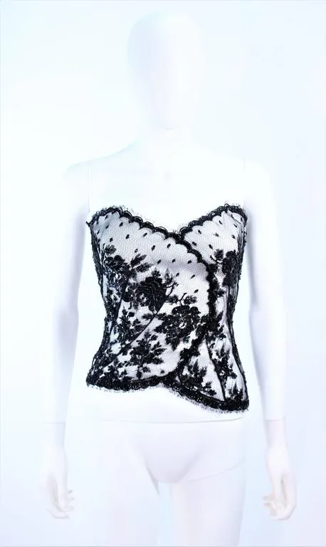 CHRISTINA PERRIN White and Black Beaded Lace Bustier Size 6