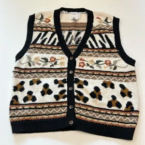 Christopher Banks - L, vintage vest, safari, floral, beaded