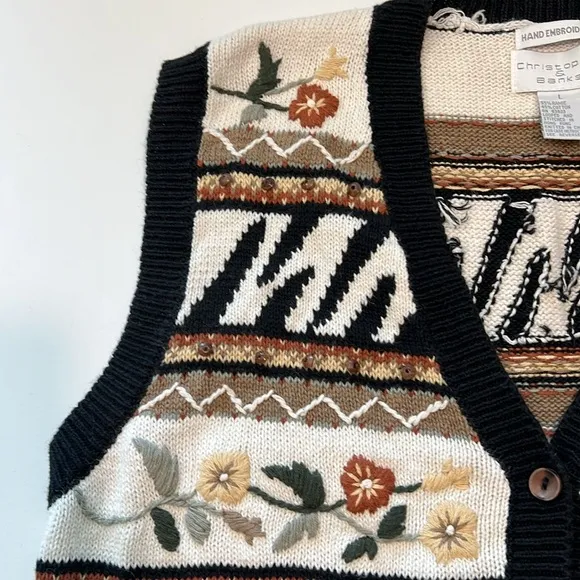 Christopher Banks - L, vintage vest, safari, floral, beaded