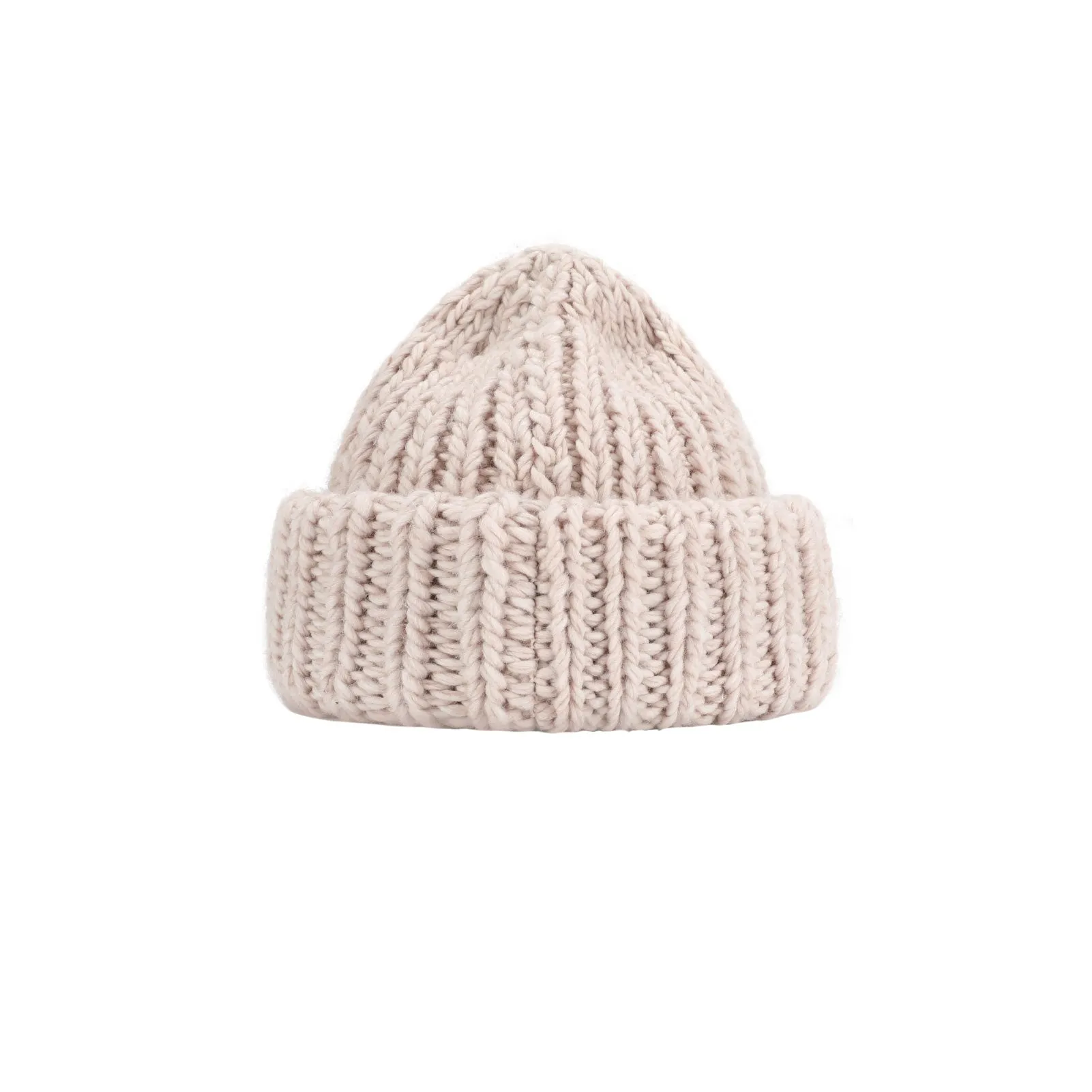 Chunky Wool Blend Beanie with Oversized Stitches - Soft & Cozy - Cool Blue/Almond Buff - 58cm