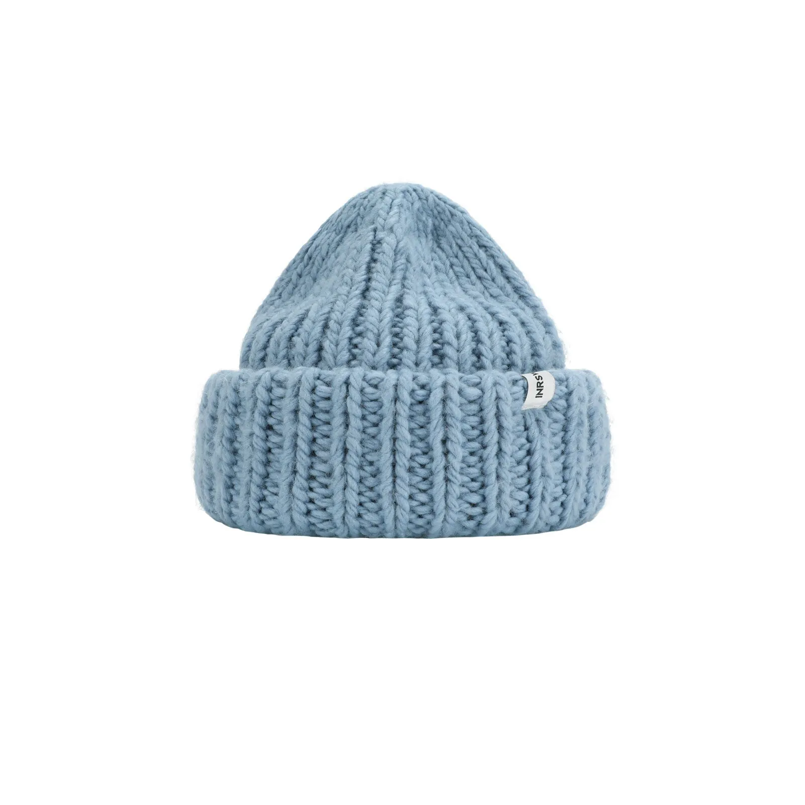 Chunky Wool Blend Beanie with Oversized Stitches - Soft & Cozy - Cool Blue/Almond Buff - 58cm