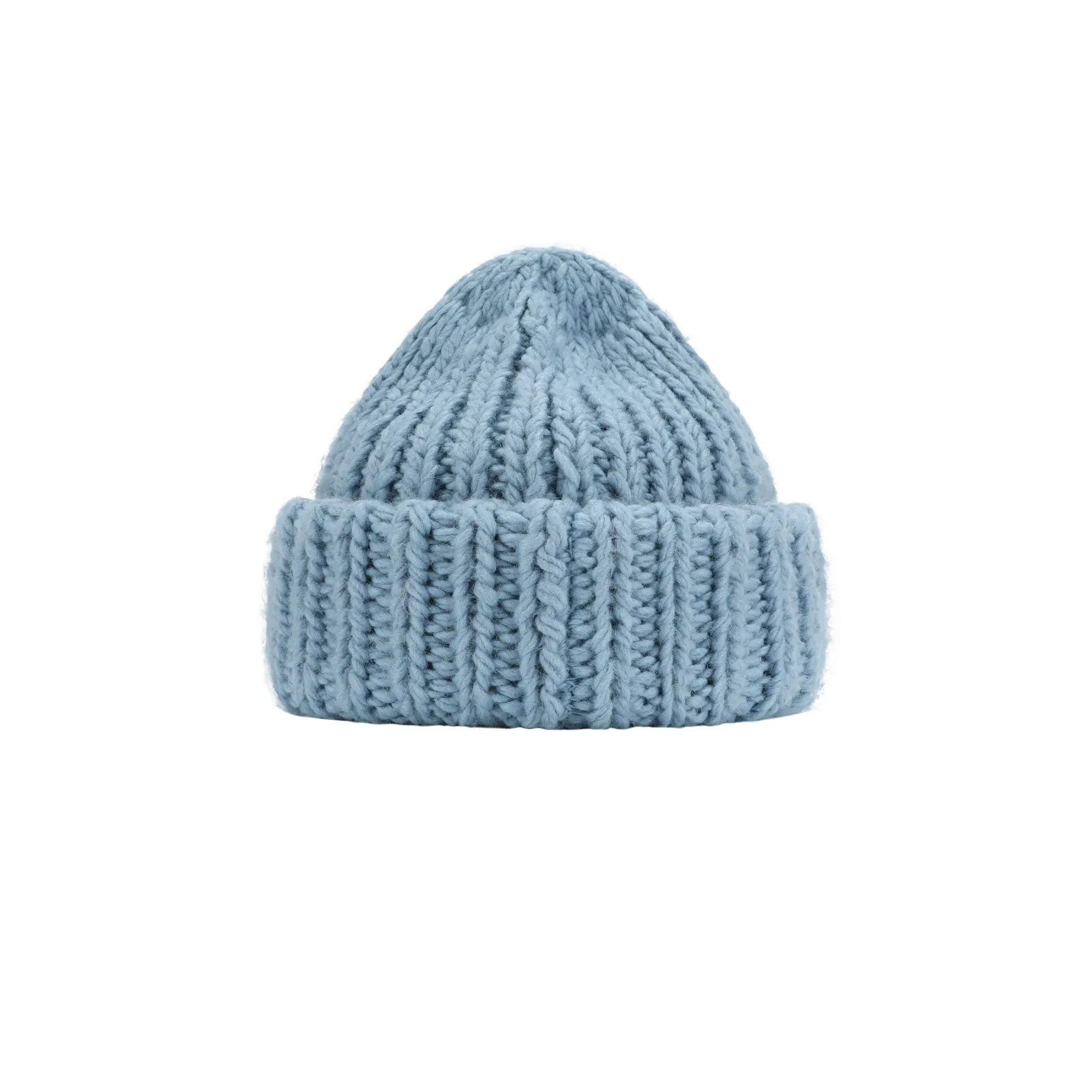 Chunky Wool Blend Beanie with Oversized Stitches - Soft & Cozy - Cool Blue/Almond Buff - 58cm