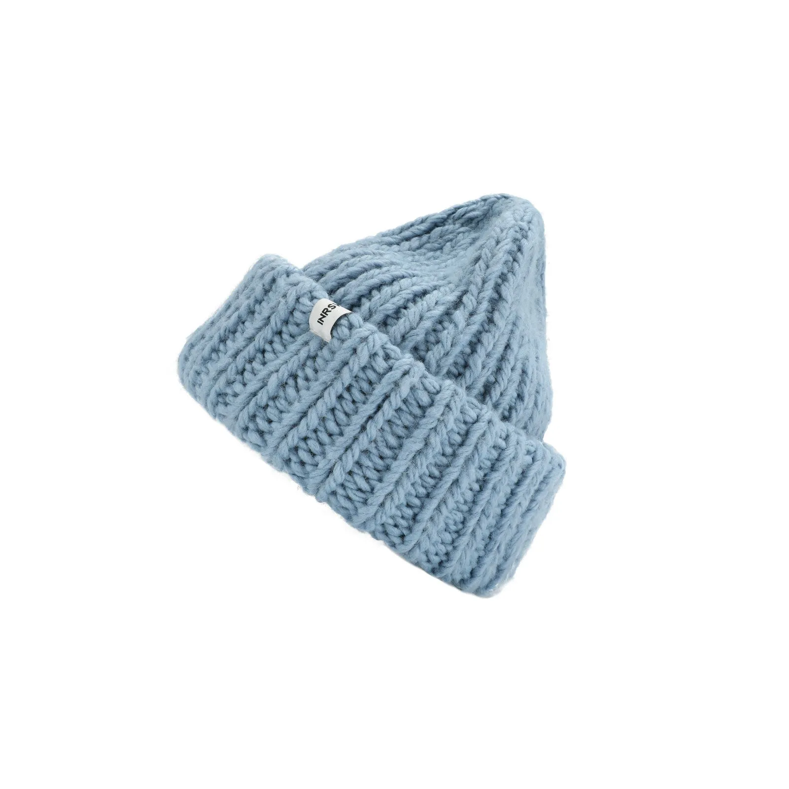 Chunky Wool Blend Beanie with Oversized Stitches - Soft & Cozy - Cool Blue/Almond Buff - 58cm