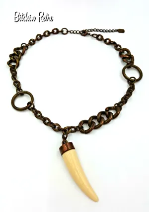 Copper Chain Necklace with Faux Ivory Tusk By Designer You & I Safari Theme