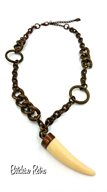 Copper Chain Necklace with Faux Ivory Tusk By Designer You & I Safari Theme