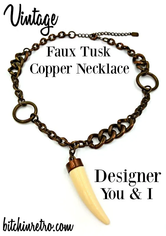 Copper Chain Necklace with Faux Ivory Tusk By Designer You & I Safari Theme