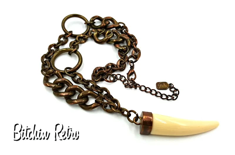 Copper Chain Necklace with Faux Ivory Tusk By Designer You & I Safari Theme