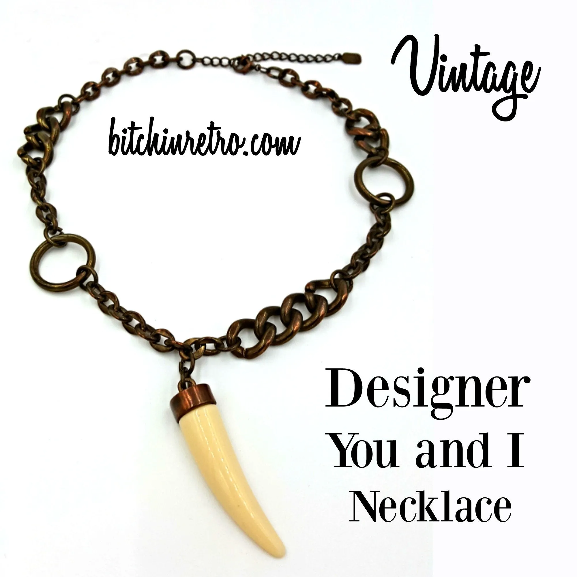 Copper Chain Necklace with Faux Ivory Tusk By Designer You & I Safari Theme