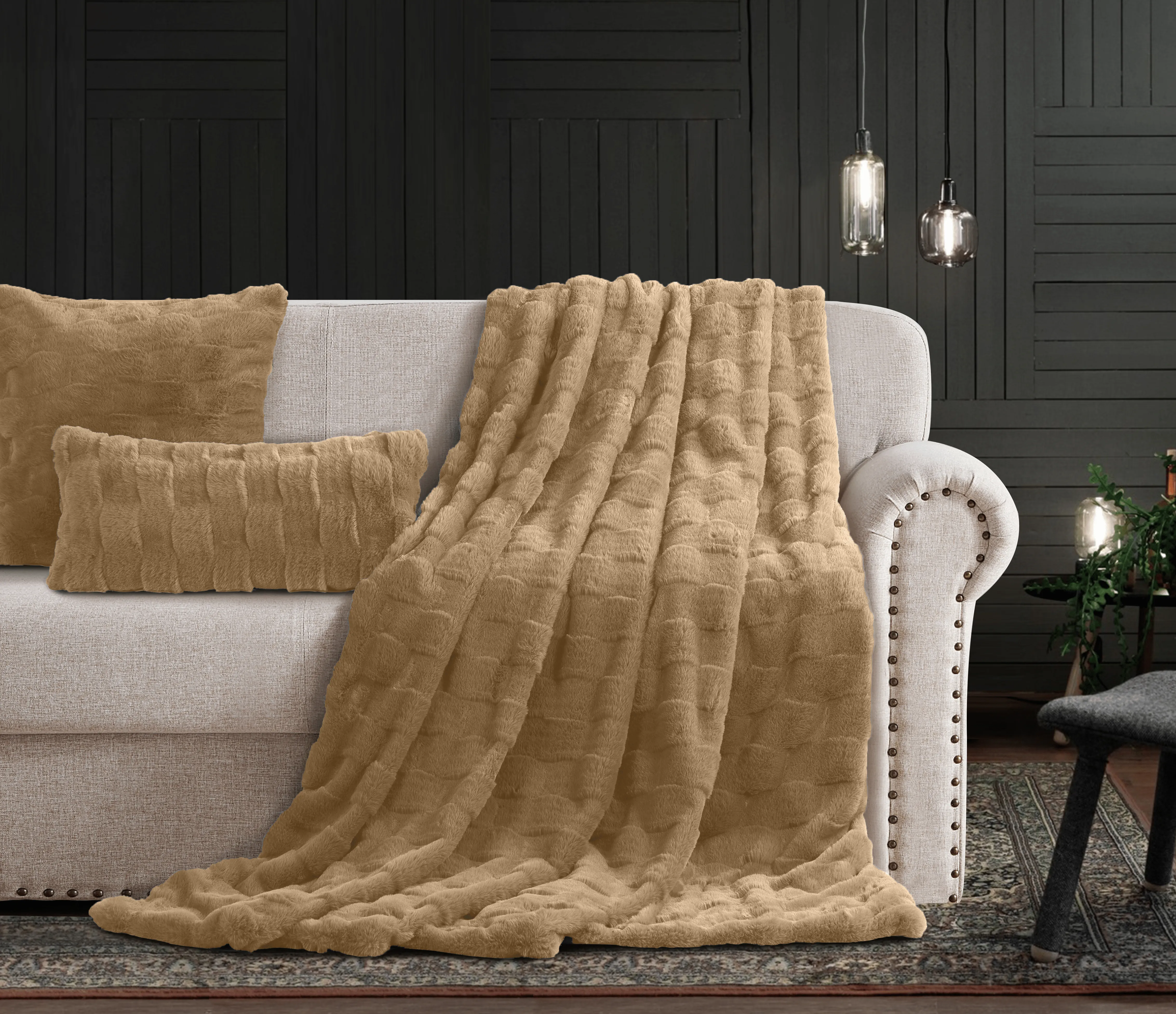 Cotton Co Prague Faux fux Throw 120 x 180cm Stone