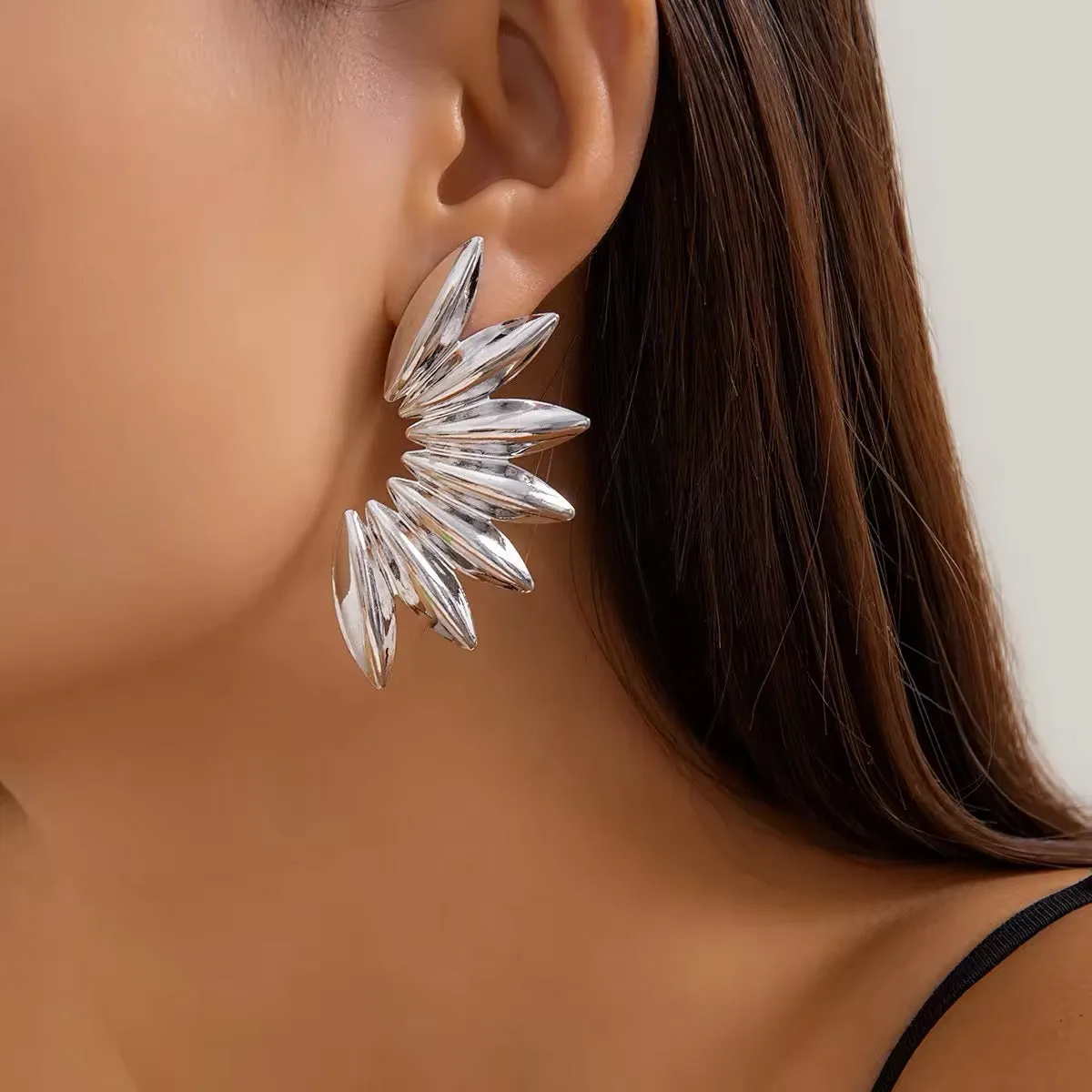 Creatively Steampunk Metal Half Flower Stud Earrings