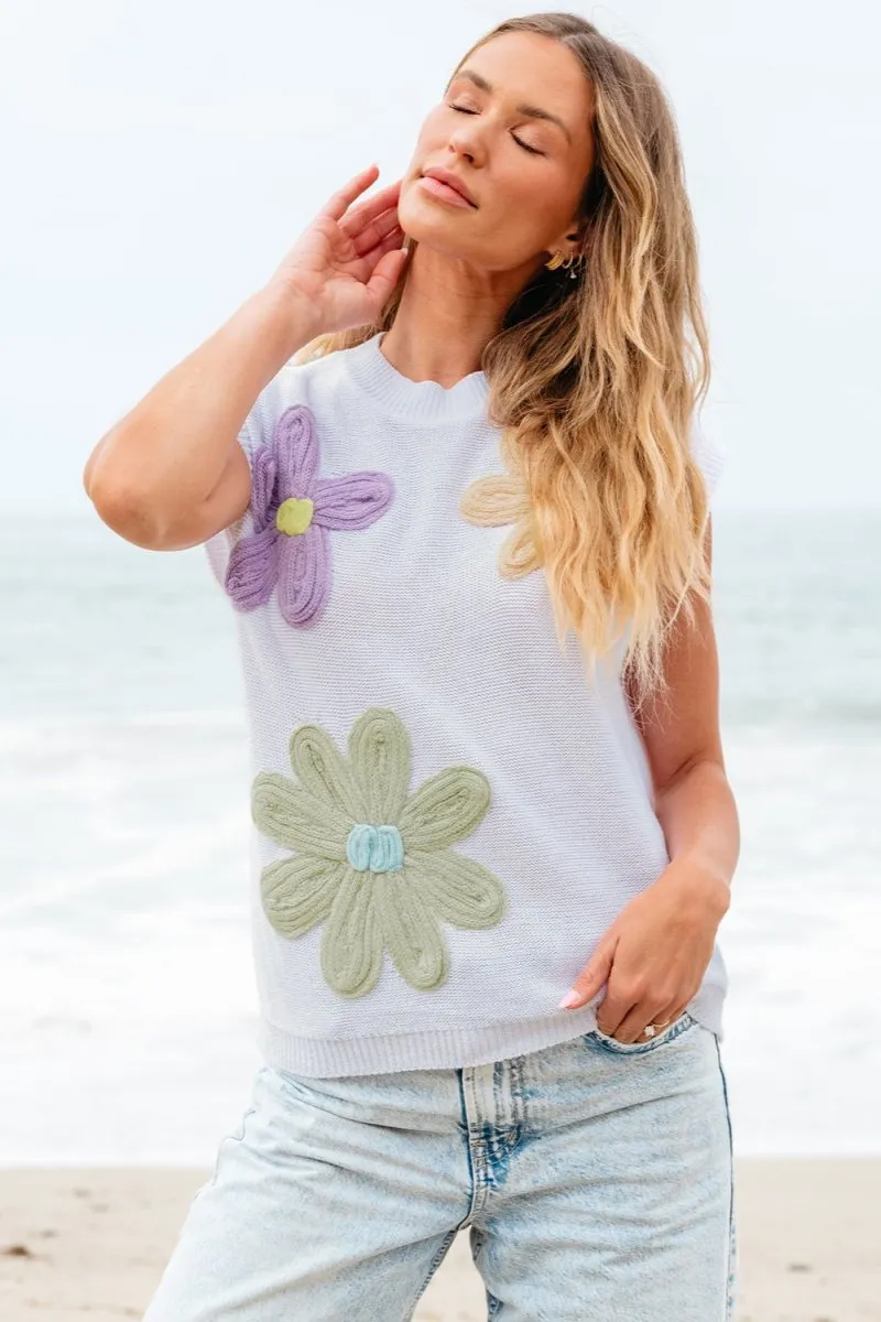 Crochet Flower Round Neck Sweater Vest