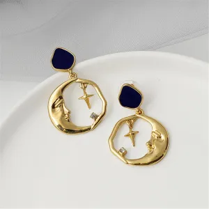Cubic Zirconia & 18K Gold-Plated Crescent Moon & Cross Hoop Earrings